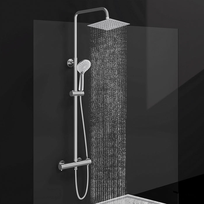 AICAIT Colonna doccia rotonda con soffione quadrato 20x20cm in acciaio inox cromato, sistema doccia a 38℃ antiscottature