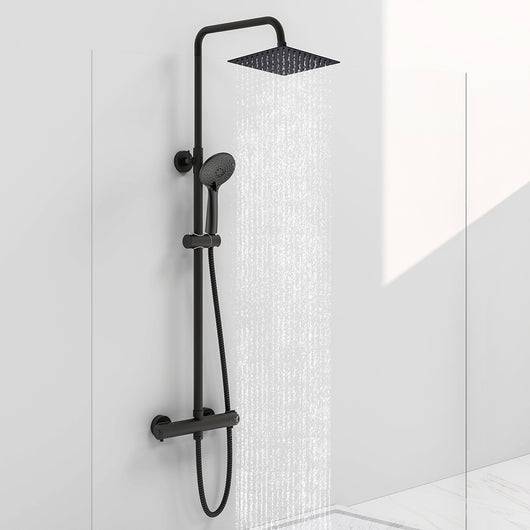 AICAIT Colonna doccia rotonda con soffione quadrato 20x20cm in acciaio inox nero, sistema doccia a 38℃ antiscottature