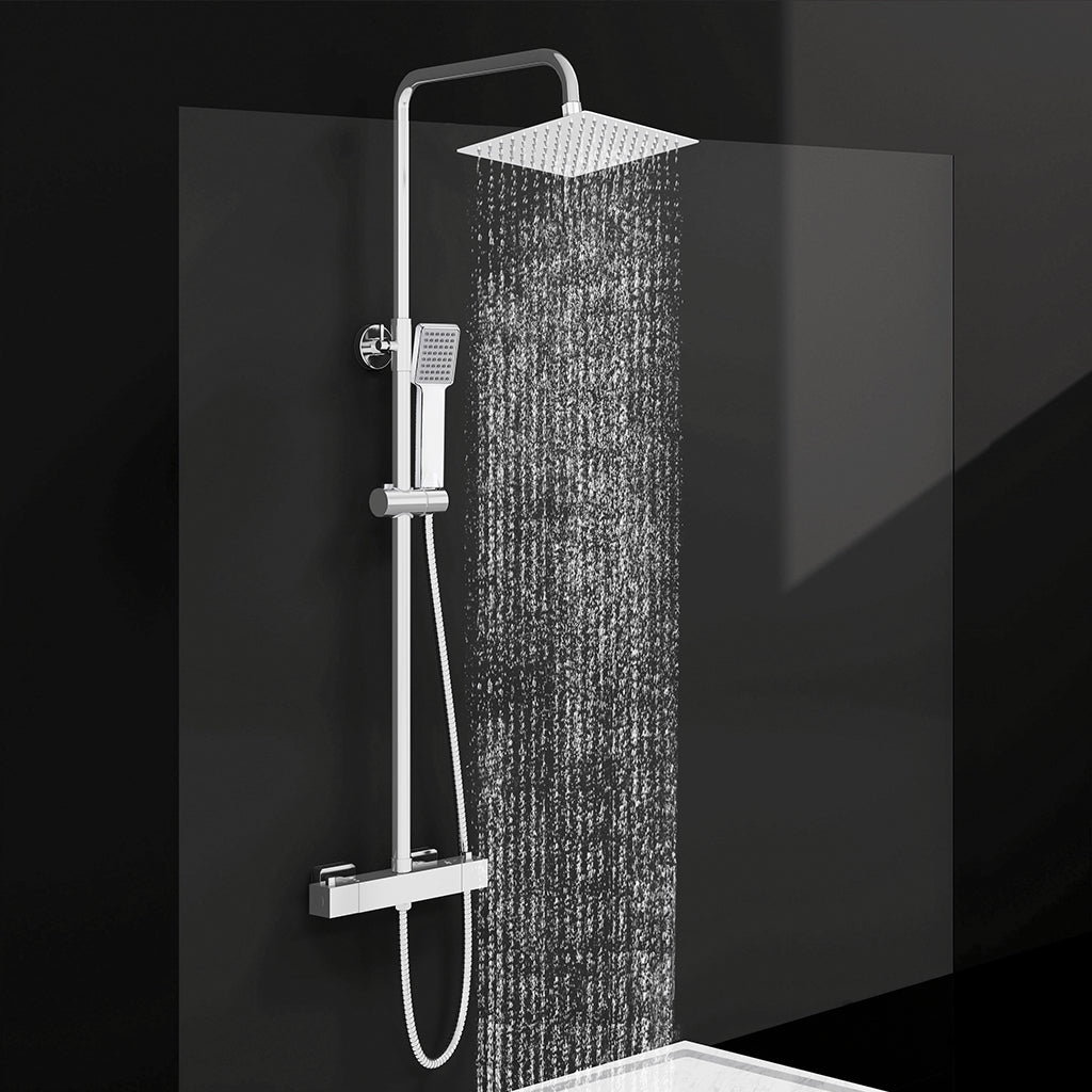 AICAIT Colonna doccia rotonda cromata con rubinetto termostatico rettangolare, sistema doccia a 38℃ antiscottature