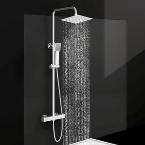 AICAIT Colonna doccia rotonda cromata con rubinetto termostatico rettangolare, sistema doccia a 38℃ antiscottature