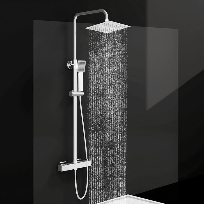 AICAIT Colonna doccia rotonda cromata con rubinetto termostatico rettangolare, sistema doccia a 38℃ antiscottature