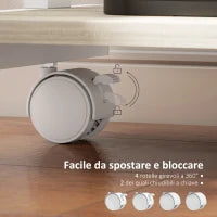 Scrivania PC con Cassetto Scorrevole, 2 Ripiani e 4 Rotelle, in Legno e Metallo, 56x51x79 cm, Bianco e Rovere