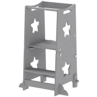 Scala Montessori Convertibile in Set Tavolo e Sedie con Barra di Sicurezza, in Legno, 60x44.5x86 cm, Grigio