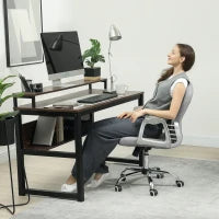 Sedia da Ufficio, Sedia da Scrivania Ergonomica con Braccioli e Schienale Imbottito, Grigio Chiaro
