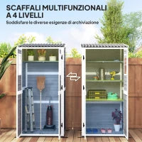 Casetta da Giardino in Legno con Ripiani Regolabili, Due Porte con Blocco e Finestre, Grigio
