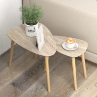 Set di 2 Tavolini Bassi Impilabili dal Design Scandinavo, Gambe in Legno e Piani in Legno, Naturale