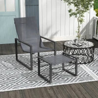 Set poltrona relax da giardino con poggiapiedi, chaise longue, struttura in metallo e tessuto a maglia traspirante - grigio