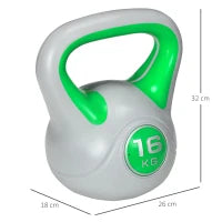Kettlebell 16kg in PU e Sabbia con Base Piatta e Impugnatura per Stacchi, Squat e Sollevamenti, 26x18x32 cm, Verde