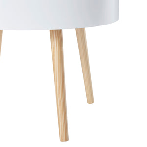 Tavolino Basso Bongard Contenitore con Piano Rotondo Rimovibile a Vassoio - Bianco [en.casa]