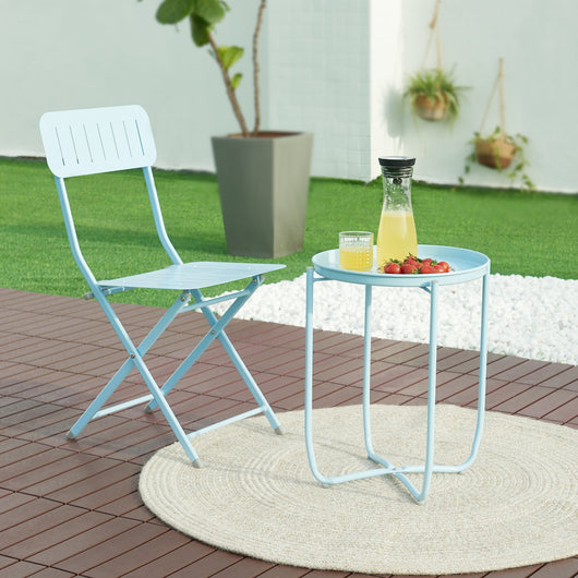 Tavolino Sandefjord con Vassoio Rotondo Rimovibile - Azzurro [en.casa]