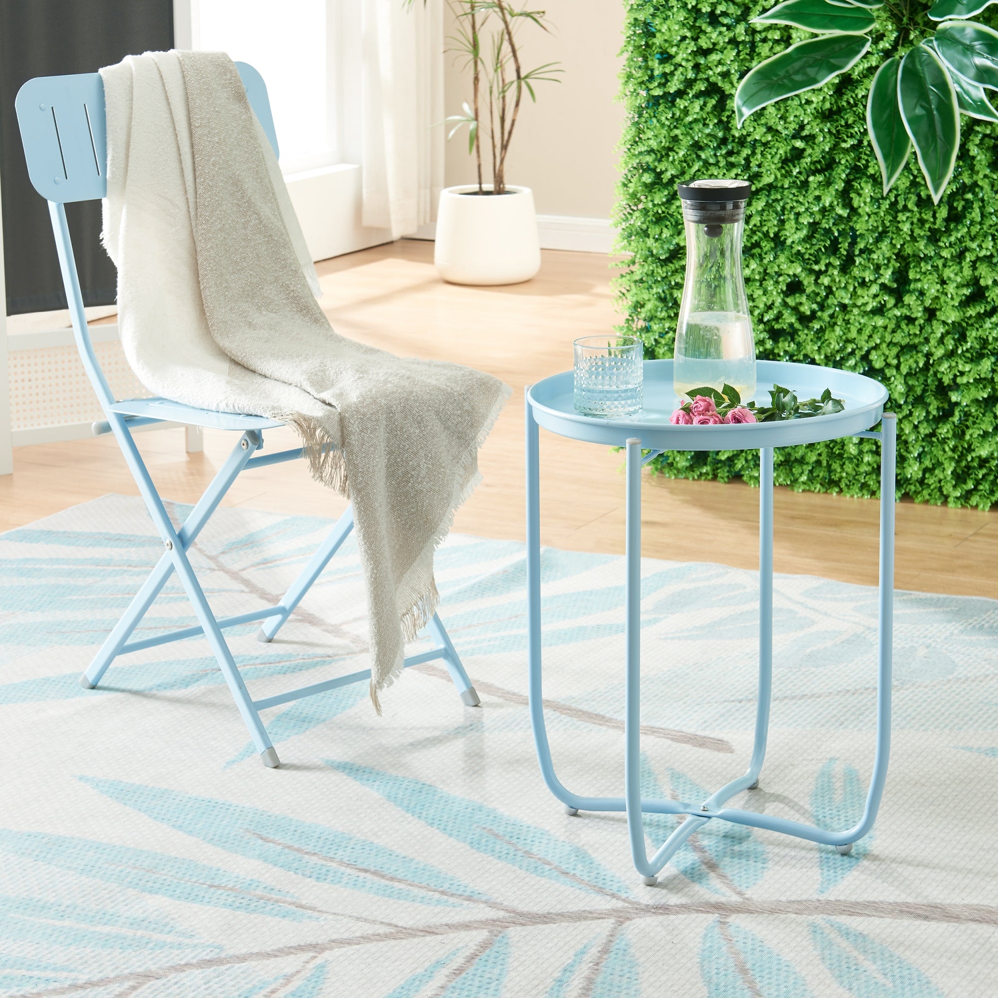 Tavolino Sandefjord con Vassoio Rotondo Rimovibile - Azzurro [en.casa]