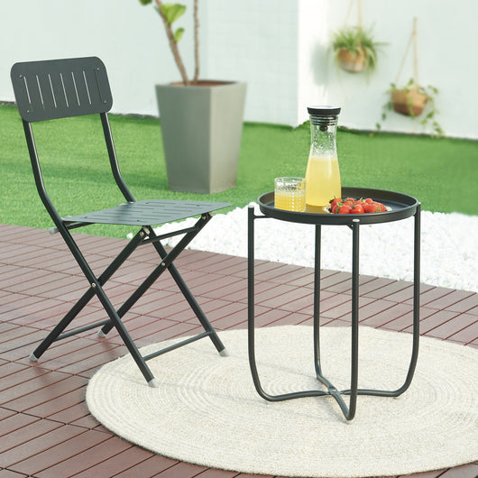 Tavolino Sandefjord con Vassoio Rotondo Rimovibile - Nero [en.casa]