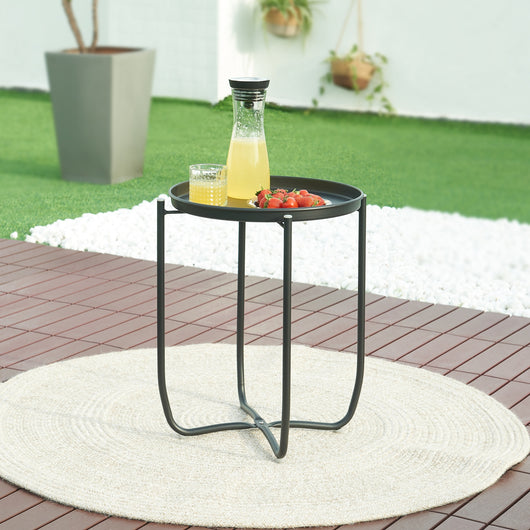 Tavolino Sandefjord con Vassoio Rotondo Rimovibile - Nero [en.casa]