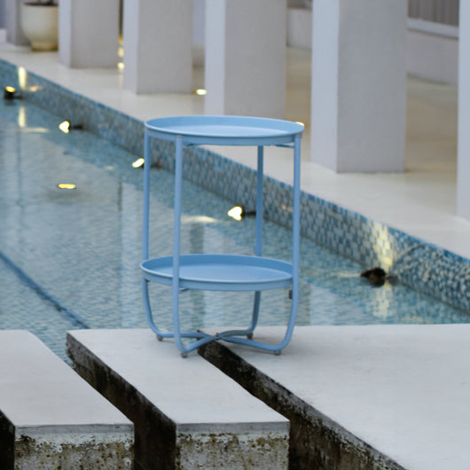 Tavolino Sandefjord con 2 Vassoi Rotondi Rimovibili - Azzurro [en.casa]