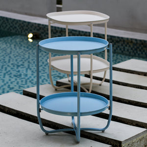 Tavolino Sandefjord con 2 Vassoi Rotondi Rimovibili - Azzurro [en.casa]