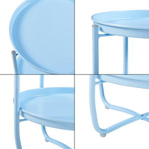 Tavolino Sandefjord con 2 Vassoi Rotondi Rimovibili - Azzurro [en.casa]