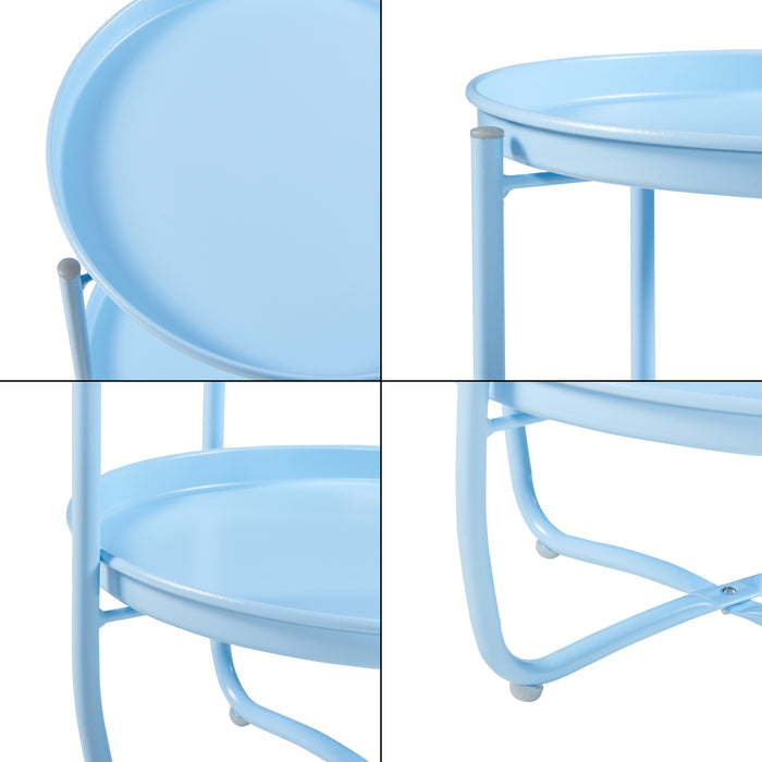 Tavolino Sandefjord con 2 Vassoi Rotondi Rimovibili - Azzurro [en.casa]