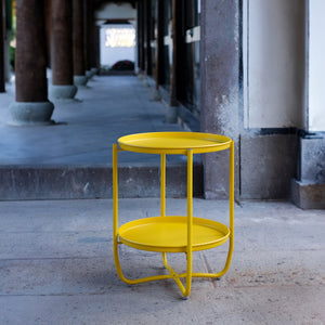 Tavolino Sandefjord con 2 Vassoi Rotondi Rimovibili - Giallo [en.casa]