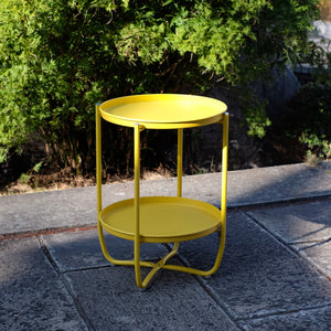 Tavolino Sandefjord con 2 Vassoi Rotondi Rimovibili - Giallo [en.casa]