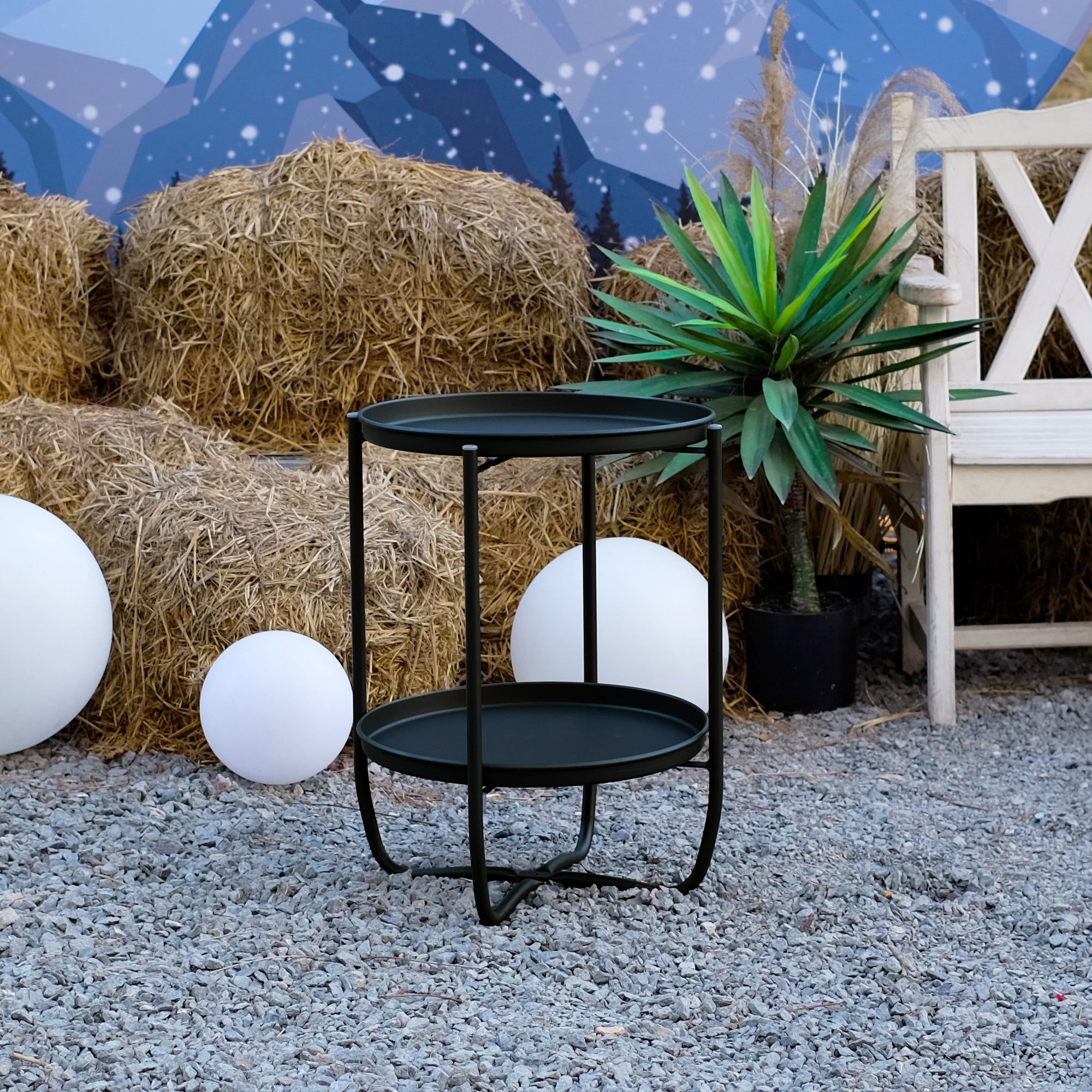 Tavolino Sandefjord con 2 Vassoi Rotondi Rimovibili - Nero [en.casa]