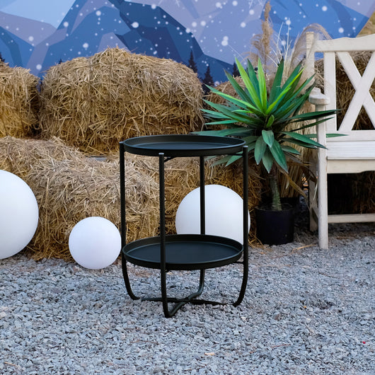 Tavolino Sandefjord con 2 Vassoi Rotondi Rimovibili - Nero [en.casa]