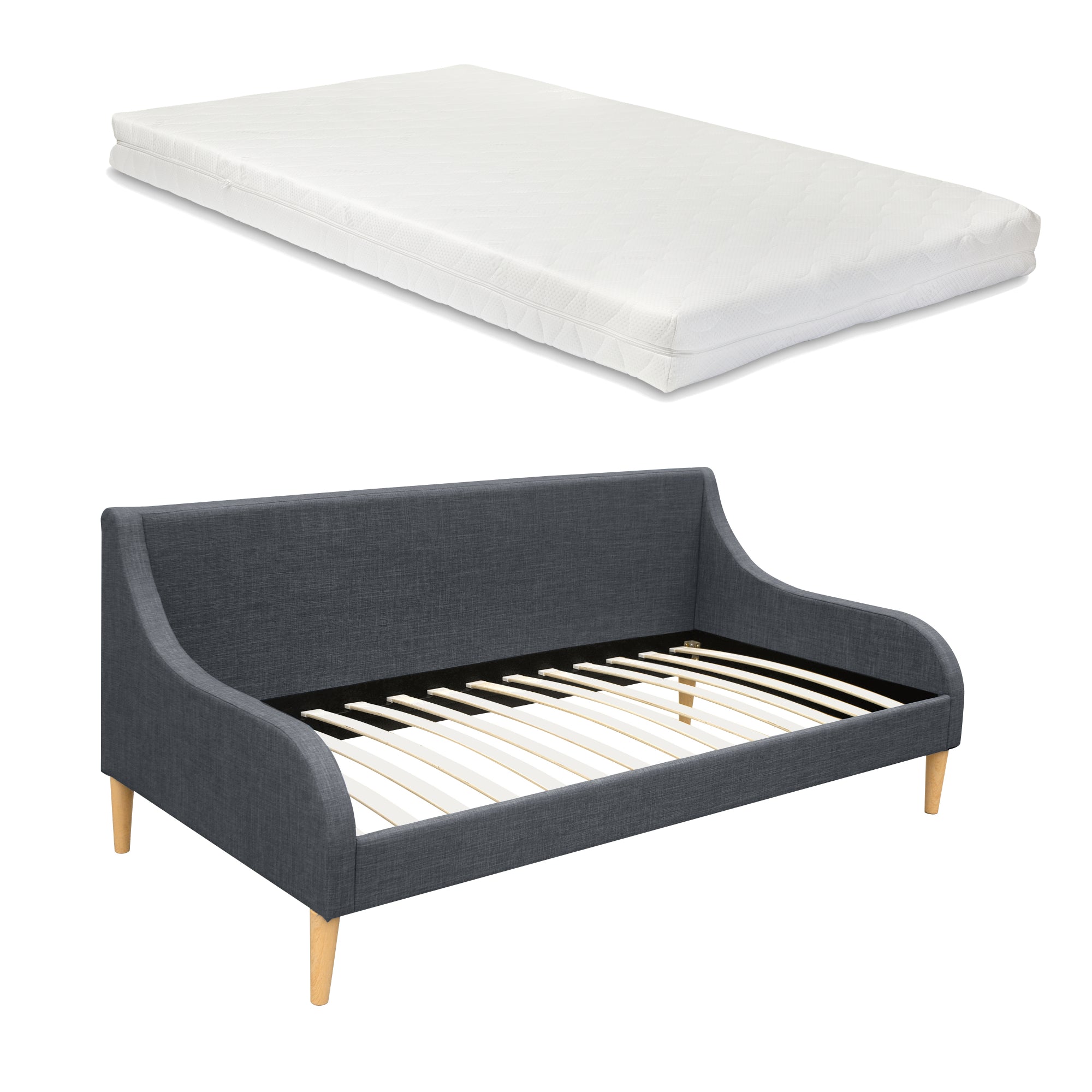 Divano Letto Singolo Lodz con Materasso 90 x 200 cm Rivestimento in Tessuto - Grigio Scuro [en.casa]