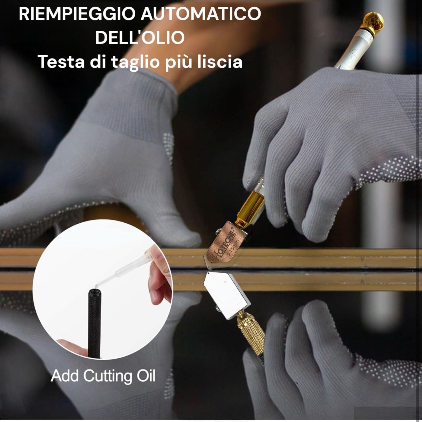 Tagliavetro Professionale con Pompetta Olio Spessore 5-15mm (3/16"-19/32")Grigio 423005