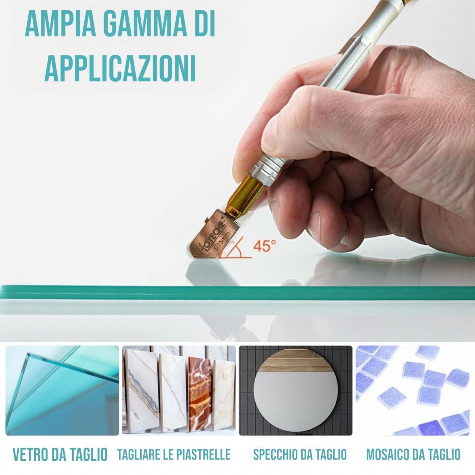 Tagliavetro Professionale con Pompetta Olio Spessore 5-15mm (3/16"-19/32")Grigio 423005
