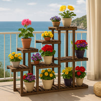 Takumi - Scaffale per Piante Fioriera 113x97x25 cm Porta Vasi da Interno 9 Ripiani in Legno di Abete