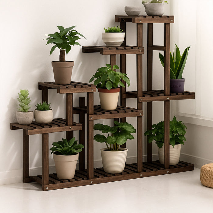 Takumi - Scaffale per Piante Fioriera 113x97x25 cm Porta Vasi da Interno 9 Ripiani in Legno di Abete
