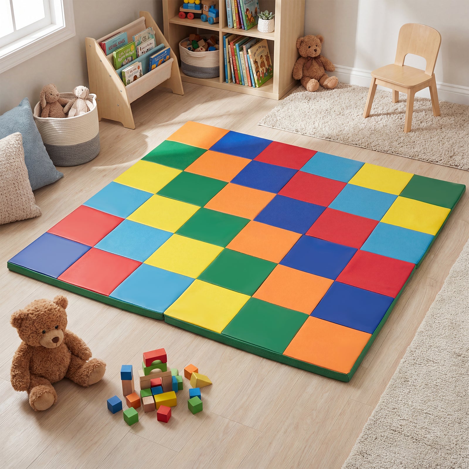 Tappetino attività patchwork per bambini pieghevole impermeabile-Tappetini da gioco set 2 pz 144x144cm Colorato