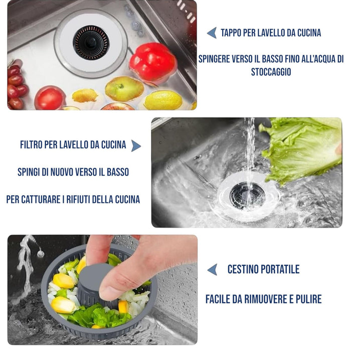 Tappo Lavandino Click Clack 2in1 Piletta Filtro Scarico Lavabo Universale 87013