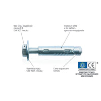 Tassello SRV006 in acciaio Ø10 vite TE 8.8 M6/55 Made in Italy