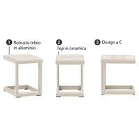 Tempo Style - Tavolino da Resort Nice beige 43x35 cm | Tavolino Salvaspazio, Elegante e Resistente per Giardino, Terrazza e Balcone | Struttura in alluminio con top ceramica