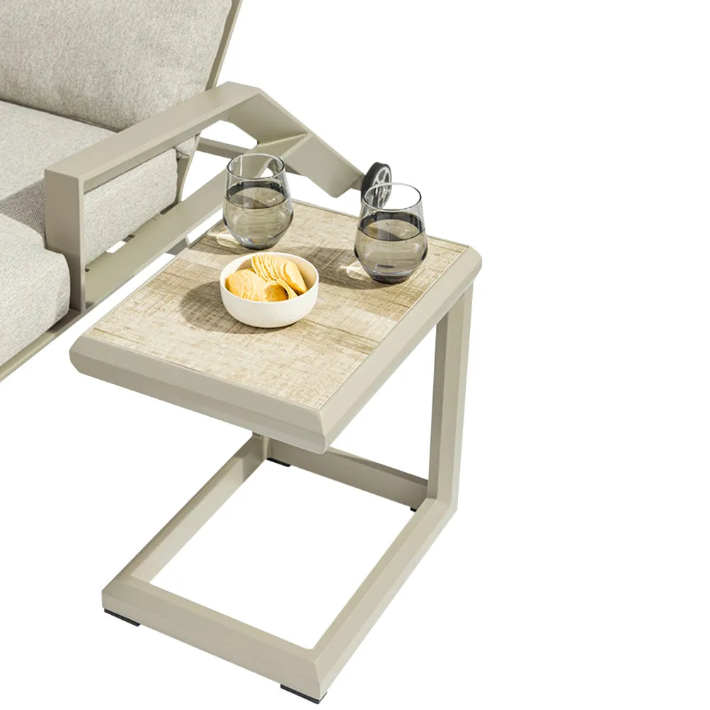 Tempo Style - Tavolino da Resort Nice beige 43x35 cm | Tavolino Salvaspazio, Elegante e Resistente per Giardino, Terrazza e Balcone | Struttura in alluminio con top ceramica