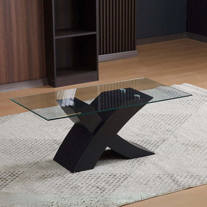 Tavolino Shiva con piano in vetro temperato e struttura colore nero