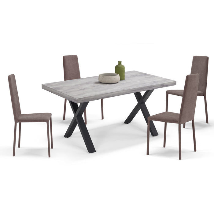 Tavolo allungabile da pranzo 160x90 MADE IN ITALY modello PABLO fino a 260 CM per sala da pranzo, cucina e soggiorno, design moderno con top in melaminico, colore Cemento