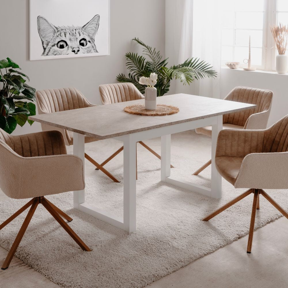 Tavolo allungabile Houston 80B con struttura bianca e piano sabbia 120x75x80 cm.