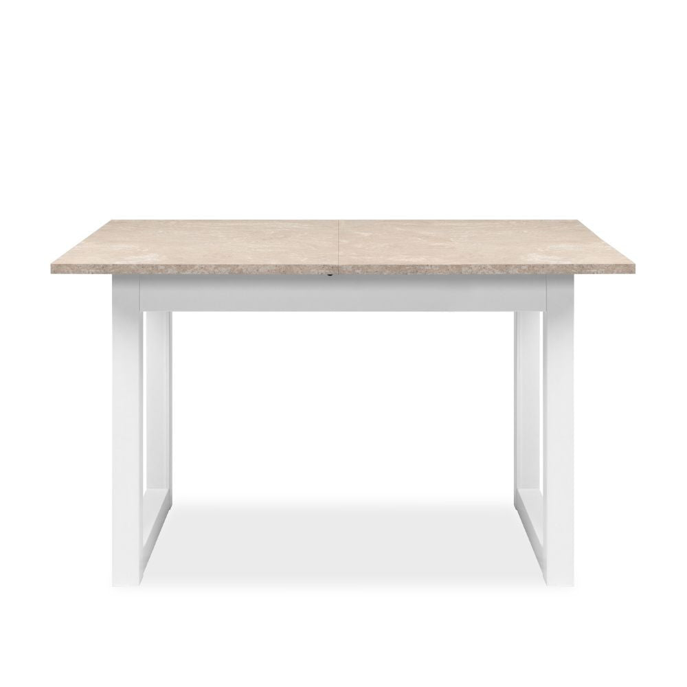 Tavolo allungabile Houston 80B con struttura bianca e piano sabbia 120x75x80 cm.