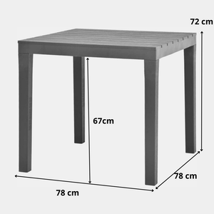 Tavolo quadrato da giardino 78x78x72h cm in plastica effetto legno colore antracite Tomaino