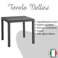 Tavolo da giardino in plastica quadrato Dallas effetto Rattan - Nero