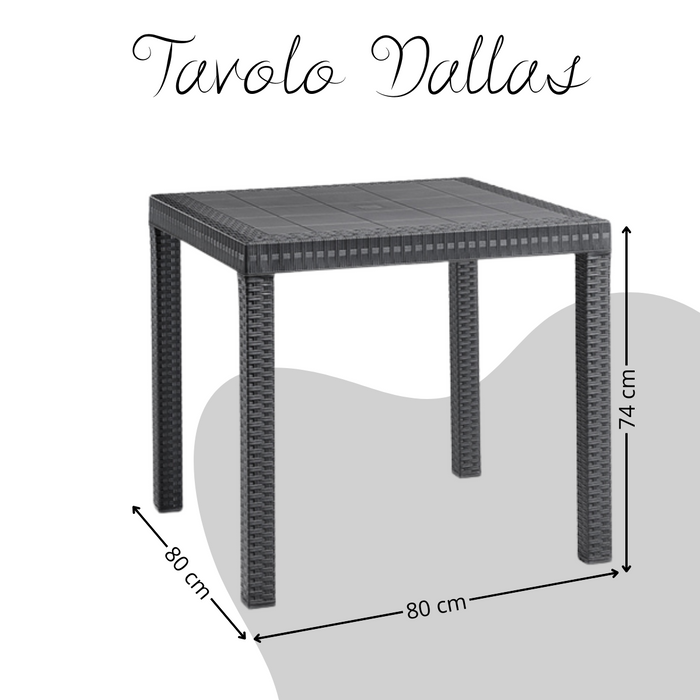 Tavolo da giardino in plastica quadrato Dallas effetto Rattan - Nero