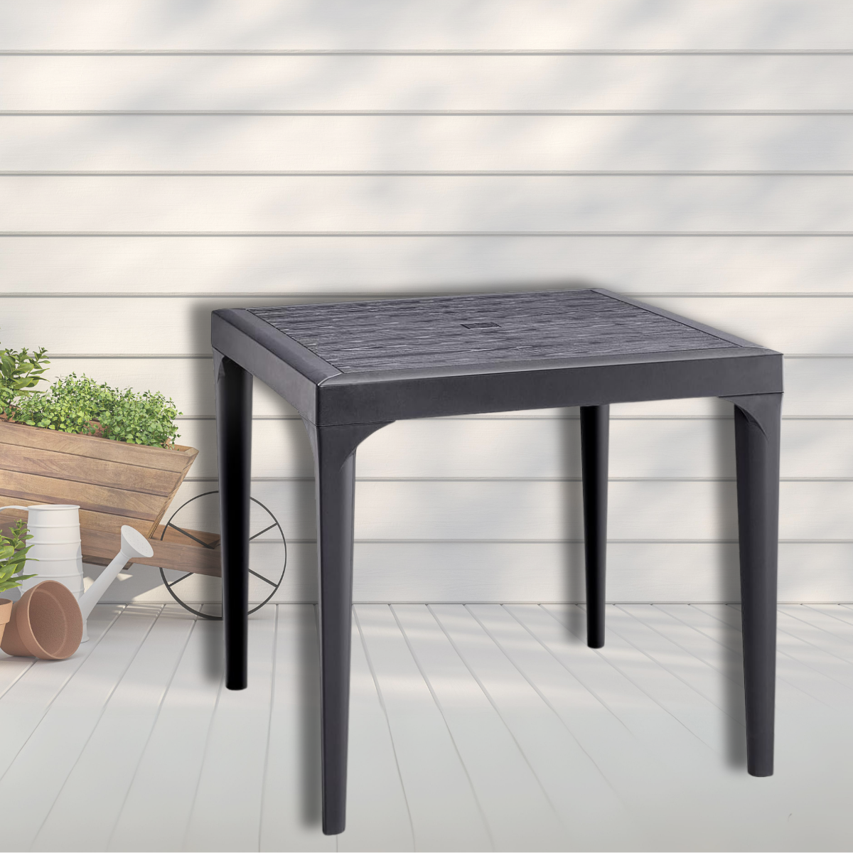 Tavolo da giardino in plastica quadrato Malmo effetto legno - Nero