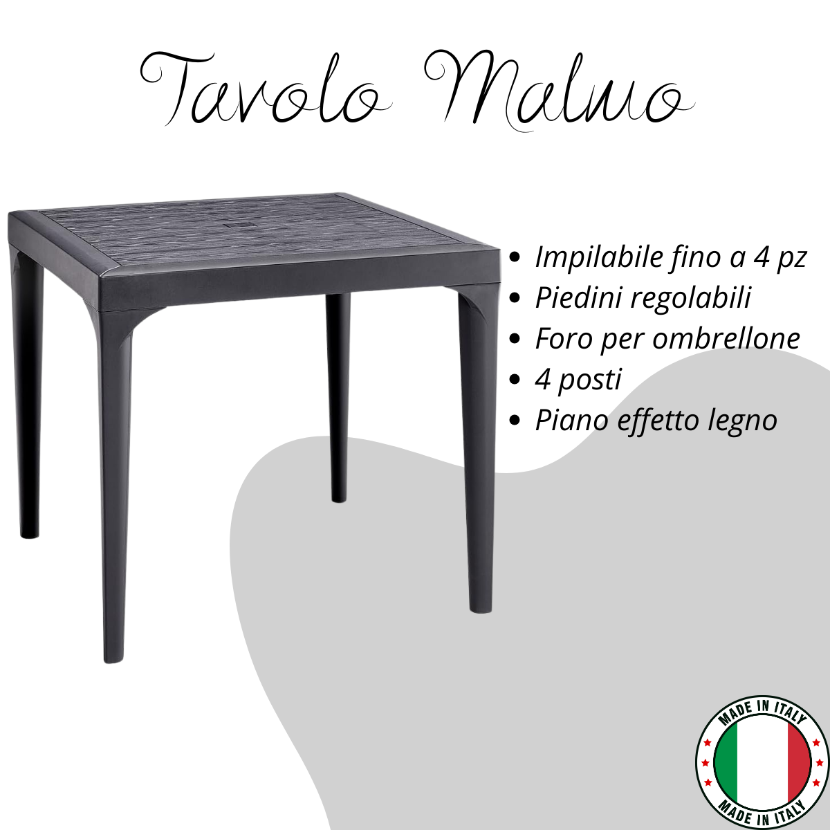 Tavolo da giardino in plastica quadrato Malmo effetto legno - Nero