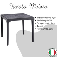 Tavolo da giardino in plastica quadrato Malmo effetto legno - Nero