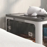 Contenitore in Plastica con Coperchio Impilabile e Pieghevole, 5 Aperture con Blocchi, 4 Ruote, 60x42x34 cm, Bianco