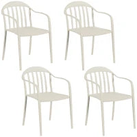 Set 4 Sedie da Giardino Impilabili in PP con Schienale Alto e Braccioli, 57x54x78 cm, Grigio Chiaro
