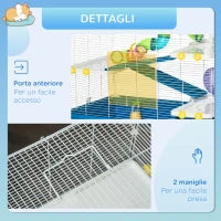 Gabbia Criceti a 4 Livelli con Ruota, Casetta e Tubi, in Acciaio, PP e PS, 79x46x60 cm, Blu e Bianco
