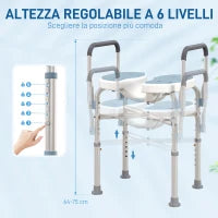 Sgabello da Doccia con Seduta Scanalata e Braccioli, Altezza Regolabile e Piedini Antiscivolo, Azzurro