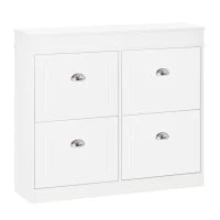 Scarpiera Salvaspazio in Legno 4 Cassetti a Ribalta con Mensola Regolabile per 16 Scarpe, 98x24x83cm, Bianco